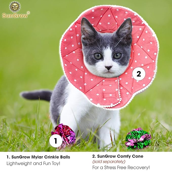 SunGrow 24 Pcs Cat Mylar Crinkle Balls, 2" for Exercise to Keep Fit, Lightweight, Multicolor Shiny Foil with Crinkly Sound for Indoor Pet Cat, Kitten