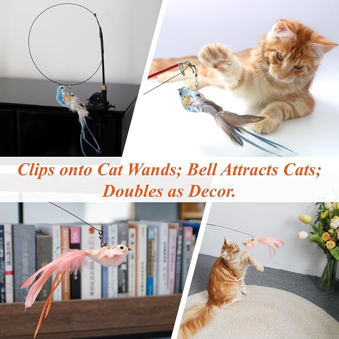 11 PCS Realistic Bird Cat Wand Replacement Toys–Handcrafted Feather Toys for Interactive Play, Ideal for Cat Wands & Home Décor