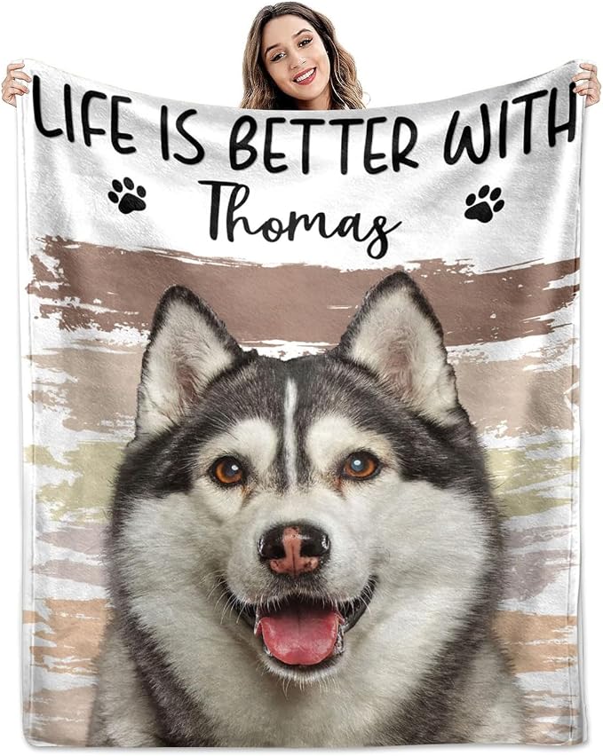 Pamaheart Custom Dog Face Blankets, Personalized Pet Photo Blanket, Fleece Dog Blankets, Customized Photo Throws, Dogs Dad Gifts, Pet Lover Gifts, Memorial Gift /27