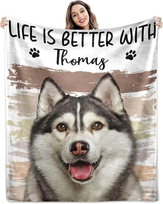 Pamaheart Custom Dog Face Blankets, Personalized Pet Photo Blanket, Fleece Dog Blankets, Customized Photo Throws, Dogs Dad Gifts, Pet Lover Gifts, Memorial Gift /27