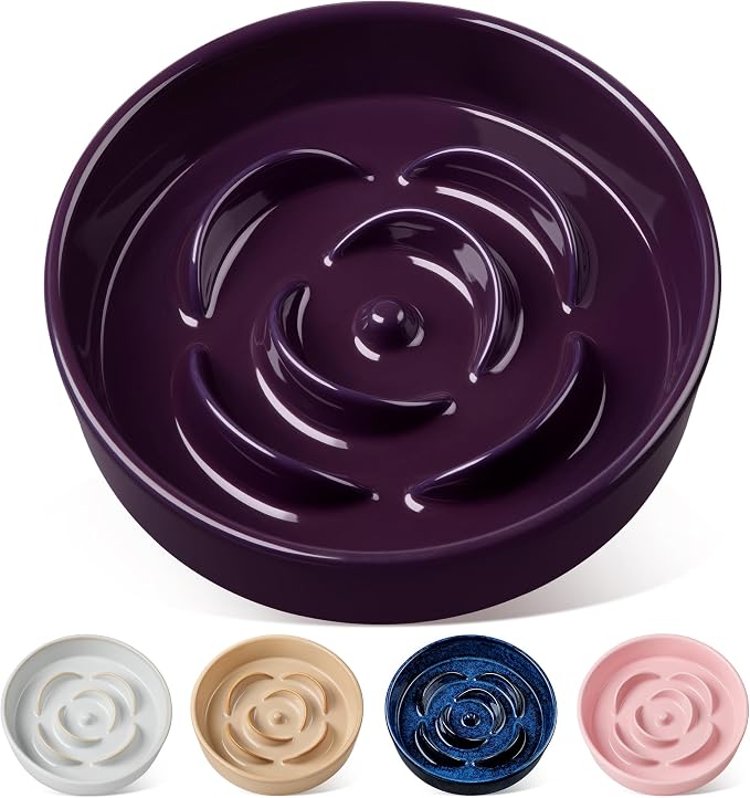 vancasso Slow Feeder Dog Bowl, 3 Cups Ceramic Slow Feeder for Large Breed, Puzzle Maze Dog Food Bowl for Fast Eater, Dark Purple