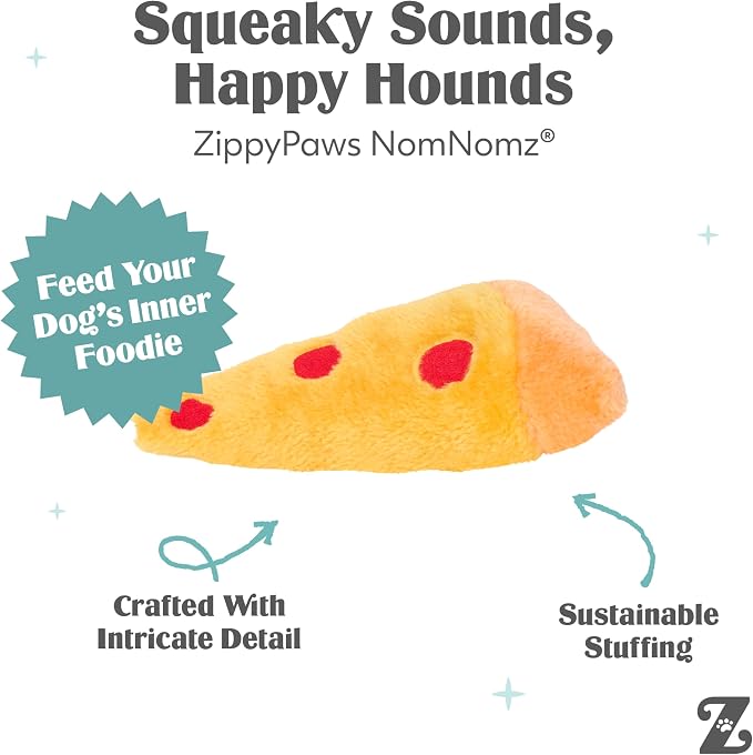 ZippyPaws NomNomz - Dog Squeaky Toys to Keep Them Busy, Funny Food Plush for Small & Medium Dogs, Cute Stuffed Puppy Toy, Pet Products, Gift for Dogs of All Breeds, Soft and Cuddly - Pizza