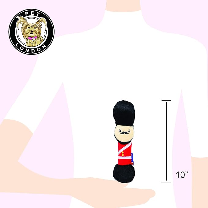 PetLondon British London Royal Guard Plush Dog Toy, Squeaky and 6" Plush London Queen Guard Puppy Toy, Cute Fun Royal London Union Jack Dog Interactive Toy
