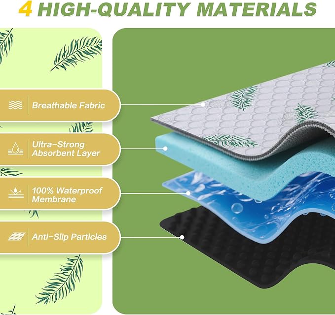Washable Dog Pee Pads, Non-Slip Waterproof, 24 x 36 in, 2 Pack, Leaf | Super absorbent, waterproof and non-slip; washable, reusable dog pads for crates, playpens, floors, furniture and travel