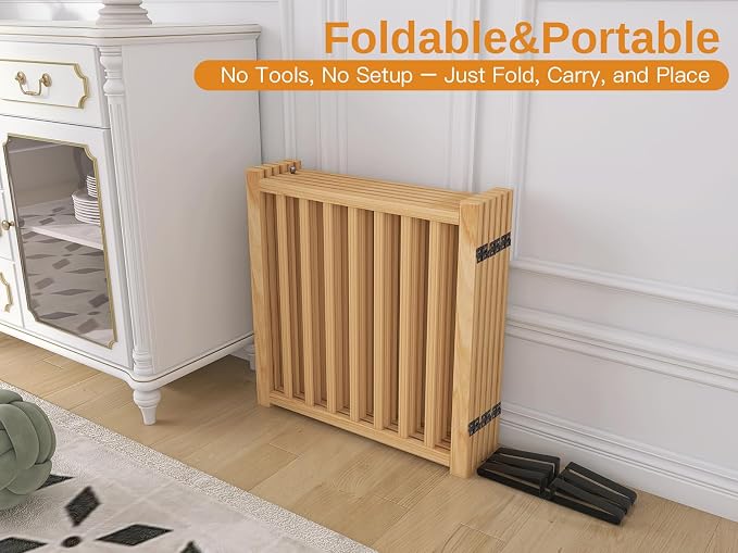 YOCAN Non-Painted Wooden Freestanding Dog Gates with Door for The House,Doorways, Stairs,Wood Dog Fences Indoor Pet Gate,Step Over Fence-6 Panel H:23"