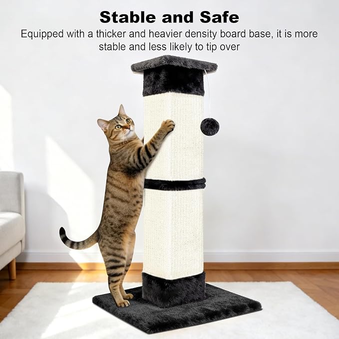 Cat Scratching Post 33 inch for Indoor Cats, Sisal Cat Scratcher, Vertical Posts with Dangling Ball, High Cat Scratch Post, Cat Tree for Full-Body Stretching, Protect Your Furniture, Black