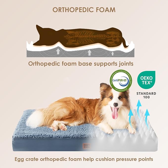EHEYCIGA Orthopedic Dog Bed Extra Large with Removable Washable Cover, 50IN | Egg Crate Foam Support, Durable Oxford fabric, Non-Slip Bottom, Machine Washable, Soft Waterproof Plush Pet Bed Mat For Crate