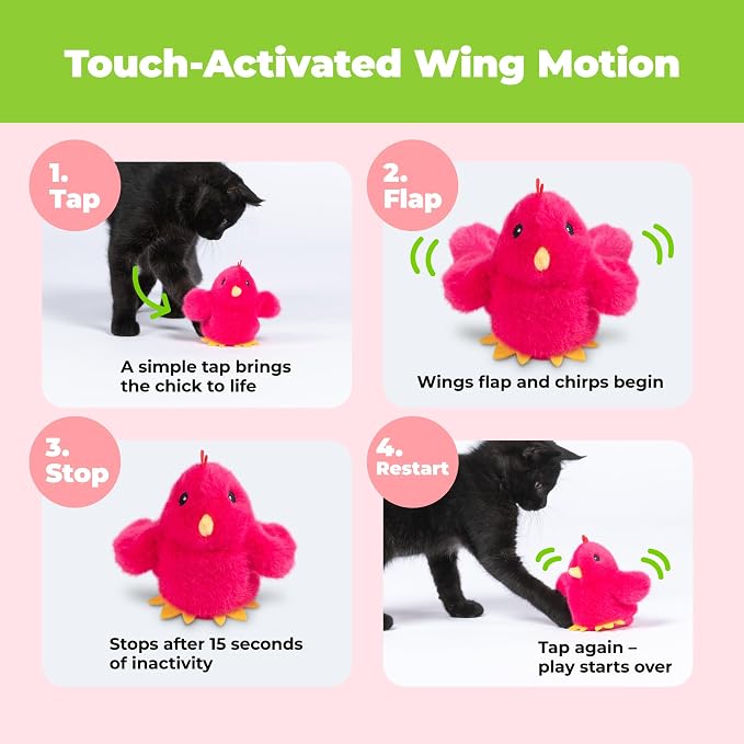 Catify Best Pet Supplies Flapping Duckling, Chick & Bird Cat Toy - Motion-Activated Wings Realistic Chirps, Catnip-Infused Plush, USB Rechargeable Indoor Cats & Kittens, Self-Play Enrichment - Fuchsia