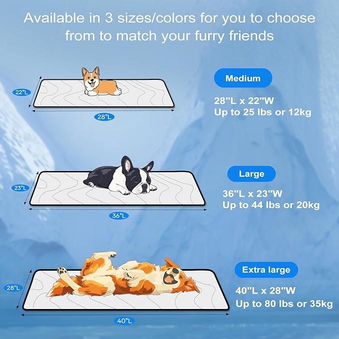 Cozyide Dog Cooling Mat, Q-Max>0.45 Thin Breathable Cooling Mat for Large Dogs, Washable Reversible Dog Pad for Four Seasons, 36" L x 23" W, Ocean Blue