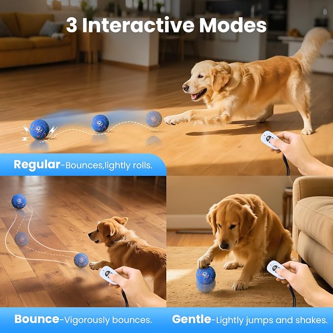Interactive Dog Toys Dog Ball - Auto Bouncing & Rolling, Chew-Resistant E-TPU Material, 3 Interactive Modes, IPX7 Waterproof, Smart Chase Pet Toy Ball for Medium and Large Dogs (Blue)