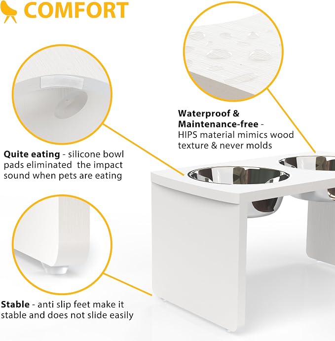 Elevated Dog Bowls, Waterproof Raised Dog Bowl for Medium & Large Dogs, HIPS Poly Lumber Stand with 2 Stainless Steel Bowls, Indoor & Outdoor Use (13'' Tall–68 oz Bowl, White)