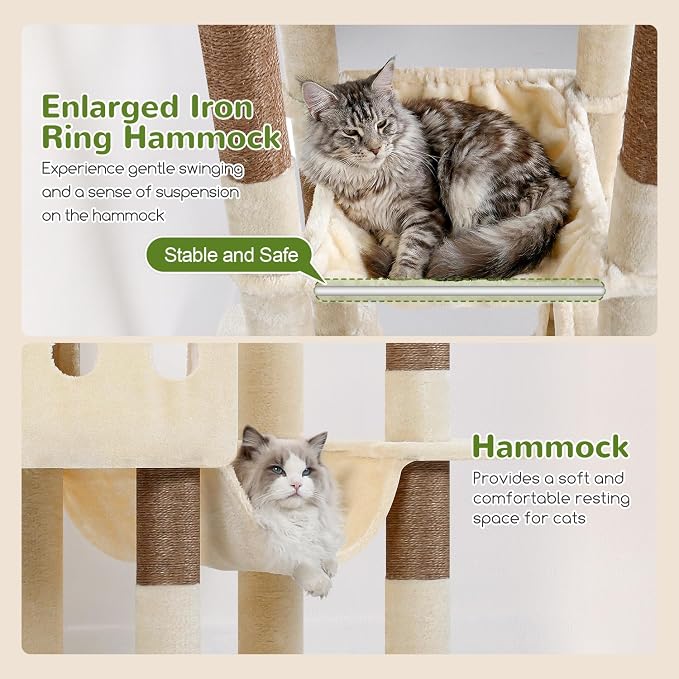 Globlazer 83inch Sturdy Multi-Level Tall Cat Tower, S83G, Beige | Extra Large Heavy Duty Cat Tree for Indoor Large Adult Cats Kittens with 2 Cat Condo, 8 Scratching Post, 2 Hammock