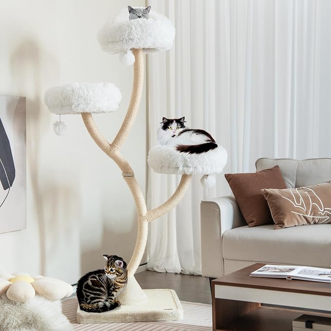 70" Tall Cat Tree, Cat Tower with Scratching Posts and Board, Multi-Level Cat Tower for Large Cats 20 lbs+ with 3 Cozy Perches and Dangling Balls, Modern Cat Tree for Indoor Cats Large Adult