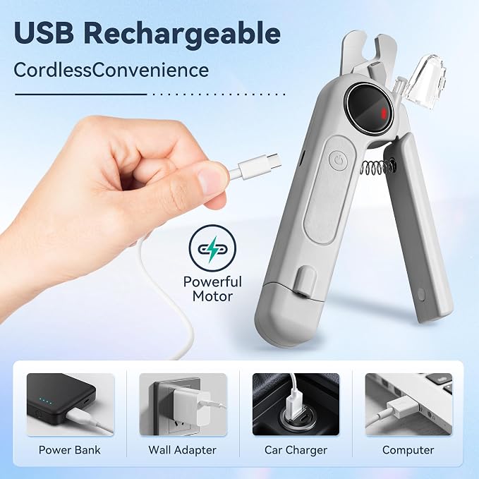 2-in-1 Quiet Electric Pet Nail Clipper & Grinder with Light for Dogs Cats (Gray) | Dual LED Lights,3-Speed Grinder,Nail Clipping Splash Guard,Type-C Rechargeable,Quiet Design for Anxious Dogs & Cats