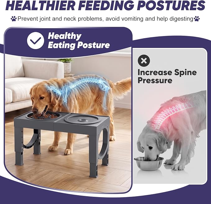 XIAZ Elevated Dog Bowls Large Breed Raised Dogs Bowl Stand Large/Medium Sized Dog Slow Feeder Dogs Bowls Food Water Stands 5 Heights Adjustable 9/11/12/14in Pet Feeder Dish Station