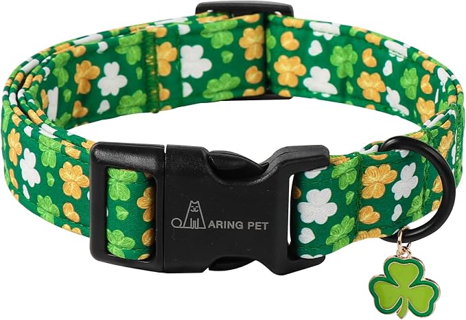 ARING PET St Patrick's Day Dog Collar-Cute Green Adjustable Shamrock Trefoil Pet Collars Puppy Collar Gifts with Quick Release Buckle for Girl&Boy Dogs-XS