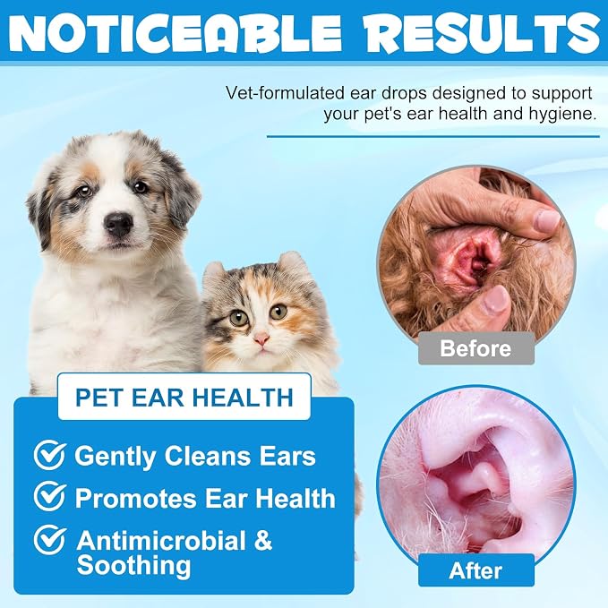 NenMaoKeNu Cat & Dog Ear Infection Treatment Drops, Ear Cleaner to Soothe and Relieve Itchness, with 1% Hydrocortisone for Dog Ear Infections, Prevents Inflammatio, Treats Ear Infections- 2.02 Fl.Oz