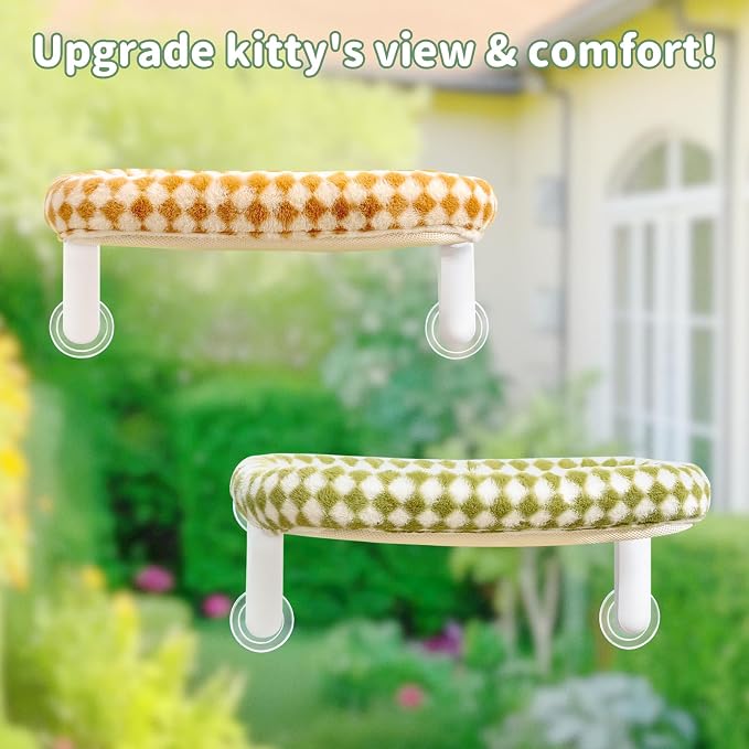 Sunhoo Foldable Cat Window Perch, Large Suction Cup Kitty Hammock, Green | Windowsill Pet Bed for Cats Inside, Cordless Kitten Seat Supports 40 lbs, Soft Reversible Plush Cushion, Machine Washable