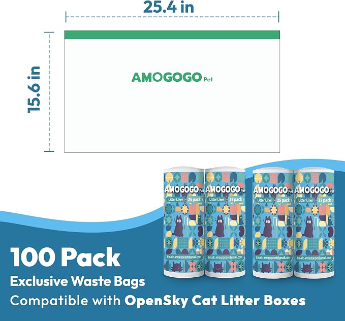 100 Pack Litter Box Liners, Compatible with PetSafe ScoopFree OpenSky Automatic Litter Box, Large Capacity Waste Bin Liners, Heavy Duty, Thick Drawstring Refill Bags, 25.39" x 12.6"