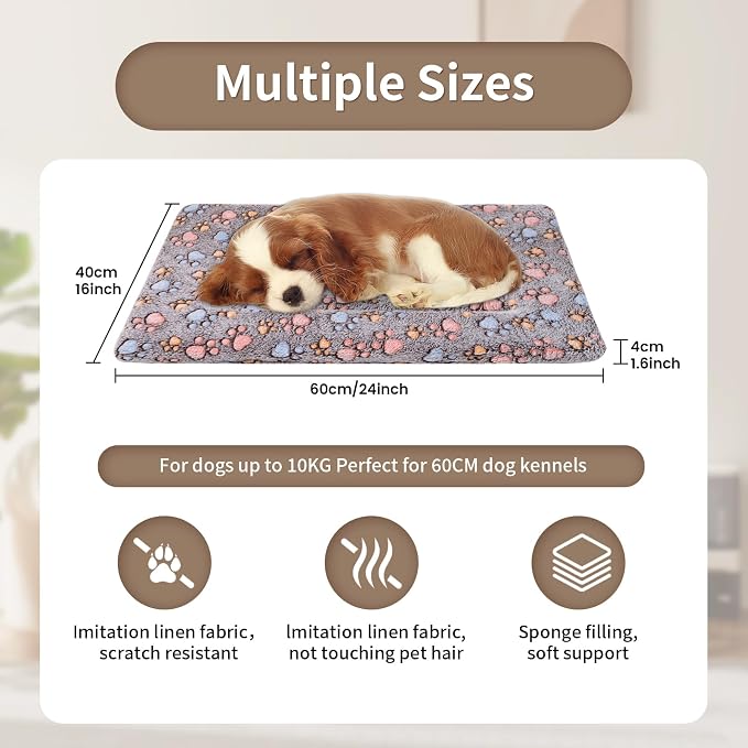 Dog Crate Mats Bed for Small Dogs, 24x16 Inch Short Plush Pet Mat, 1.6-inch Thick Thin Kennel Pad, Machine Washable Ideal for 24-Inch Dog Crates