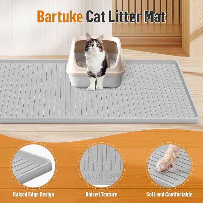 Silicone Cat Litter Box Mat 28"x 22" Extra Large Cat Rubber Mat | Cat Mat for Litter Box, Non-Slip, Waterproof Cat Litter Trapping Mat with Raised Edge, Kitty Litter Mat for Floor, Easy Clean