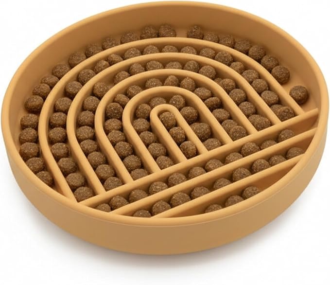 Should We Go? Slow Feeder Dog Bowls - Medium Size Silicone Slow Eating Dog Bowl for Puppies & Dogs with Suction Cup -Dishwasher-Safe, Lick Mat Design, Reduces Gulping,for All Breeds,7.5”x1.5”- Honey