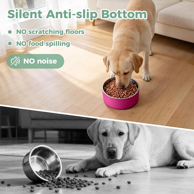 LIHONG Stainless Steel Dog Bowls for Small Medium Sized Dogs Non Slip,Insulated Dog Bowl,Pet Bowl for Food and Water,Rustproof(40oz,Pitaya Pink)
