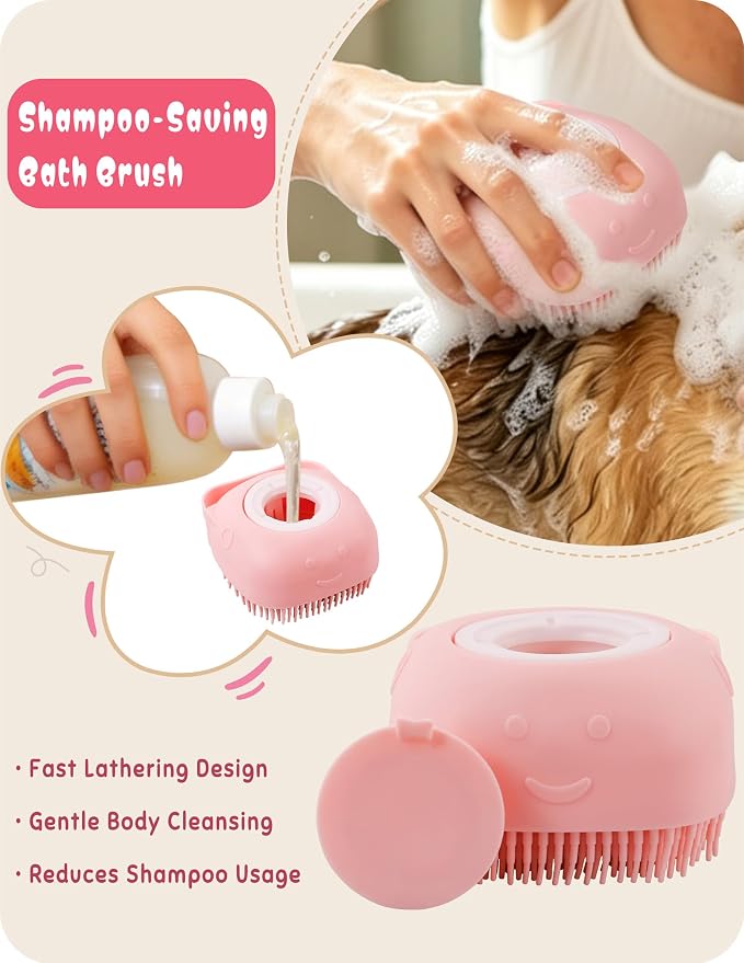 Dog Bathing Supplies Pet Grooming Set Kit, Bath Washing Gloves, Towels, Shampoo Bath Brush, Finger-Sleeve Toothbrush, Pet Washing Kit, Suitable for Dogs and Cats 9-Piece (Pink)