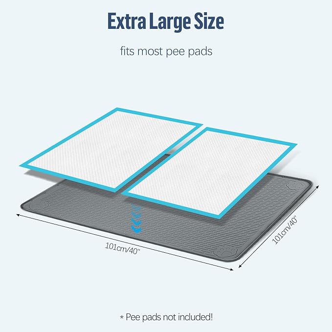 Pee Pad Holder for Dogs 40''x40'' Silicone Puppy Pee Pad Tray, Dark Grey | Extra Large Dog Potty Tray Leak-Proof, High Edge, No Spill Training Pads for Floor Protection, No Pee Pads