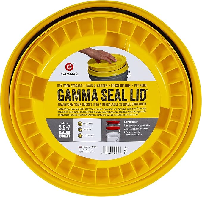 Gamma2 Gamma Seal Lid for Utility Buckets - Fits 3.5, 5, 6 & 7 gallon buckets, Yellow, Made in USA (Pack of 12)
