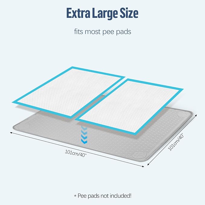 Pee Pad Holder for Dogs 40''x40'' Silicone Puppy Pee Pad Tray, Light Grey | Extra Large Dog Potty Tray Leak-Proof, High Edge, No Spill Training Pads for Floor Protection, No Pee Pads