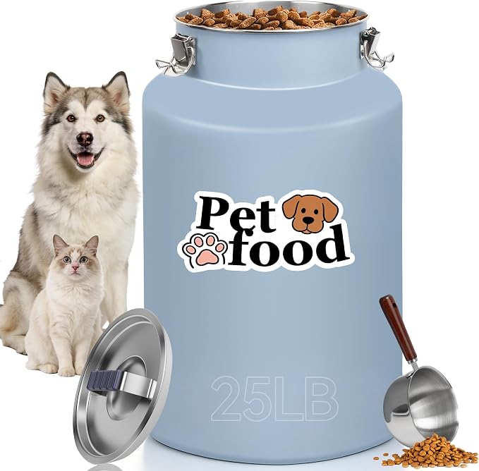 25lb Stainless Steel Dog Food Storage Container with Lid and Scoop | Airtight Metal Pet Food Storage, Large Capacity, Durable, Rust-Proof, Moisture-Proof, Keeps Kibble Fresh for Daily Use
