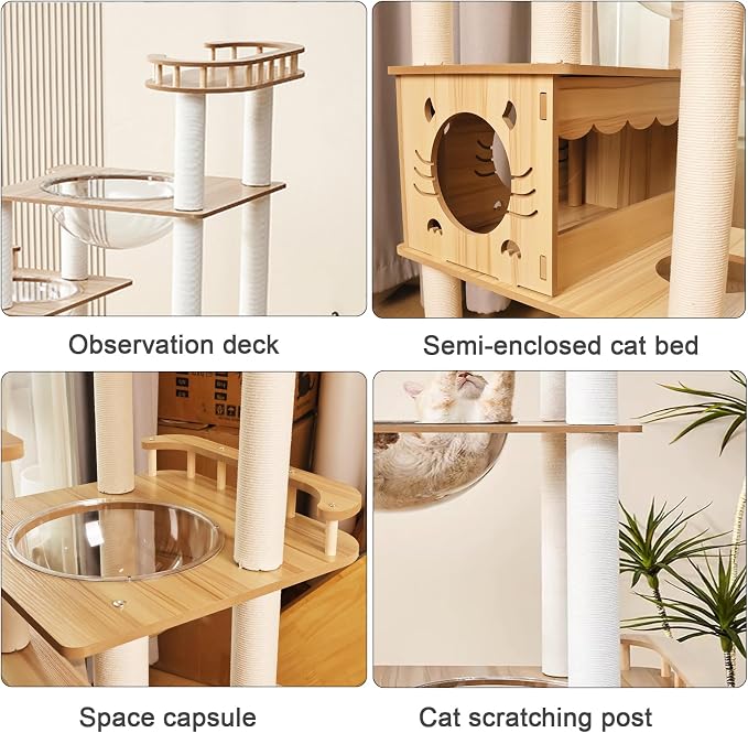 Yinanroa 73-Inch Cat Tower for Multiple Cats, Cat Tower for Large Cats, Slim, Stable, Freestanding, Popular,Prevents Cats from Falling, Space Saving, Wooden Cat Tree. 20lb (8782)