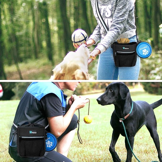PetAmi Dog Treat Pouch, Pet Treat Pouch for Training, Dog Walking Bag Holder for Kibbles, Pet Food Toy, Dog Trainer Essentials Supplies, Poop Bag Dispenser, 3 Ways to Wear (Charcoal)