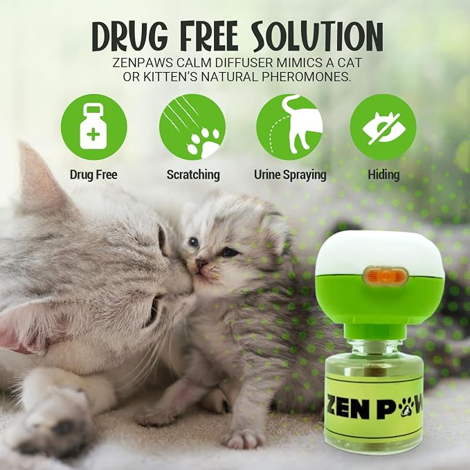 Allinall Cat Calming Pheromone Diffuser, 60 Day Starter Kit - Reassures Cats During Car Travel, Veterinary Visits & Helps Control Unwanted Behaviours Like Urine Spraying, Scratching