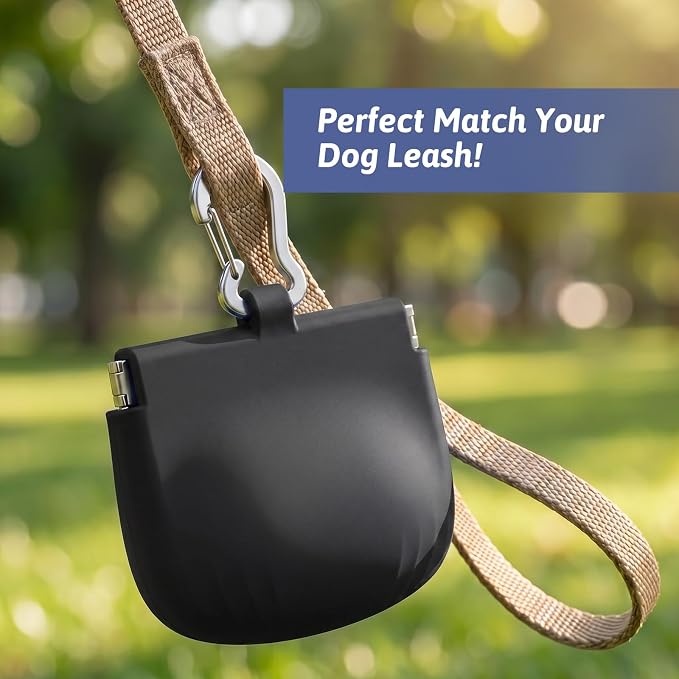 Xinjoduz 1 PCS Silicone Dog Treat Pouch, Auto Closure, Small Pocket Sized Portable Training Bag Holder with Pull Tab & Auto Closing Lid for Easy Pet Travel/Training/Walking (Black)