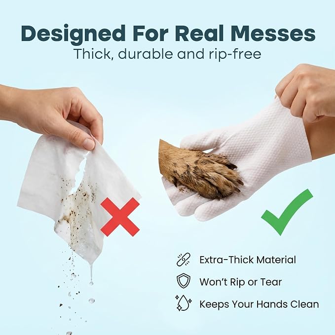 Uproot Clean Pet Grooming Gloves: Deodorizing & Grooming, 3-Month Supply | Extra-Thick Cat & Dog Wipe for Clean Paws, Eyes, Ears, Butt & Body, Lick-Safe. Mess-Free - Removing Tough Dirt, Odor, Oils