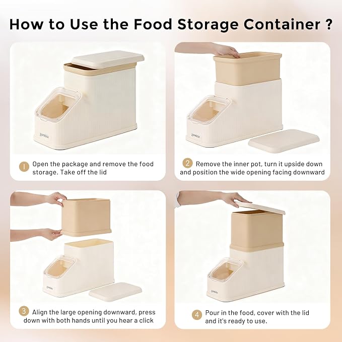ZOMISIA 15lbs First-in, First-out Dog Food Storage Container | FIFO System Easy Dispense Base for Freshness, Cat Food Storage Containers with Transparent Lid and Scoop