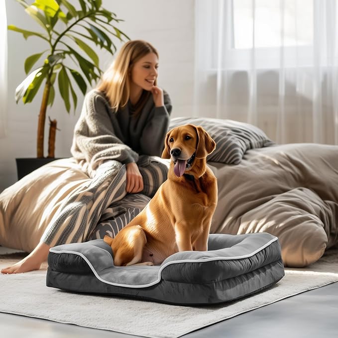 DUMOS Orthopedic Dog Beds for Large Sized Dogs, 42x32 in Machine Washable Cover Pet Bed, Anti-Slip Waterproof Memory Foam Couch Bed for Indoor Dogs and Cats, Grey