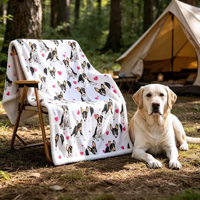 BlessLiving Throw Blanket, White Black Dog Pink Animal, 50x60 Inches | sherpa fleece fabric, Rat Terrier Dense Pet Blankets Puppy print, for couch or sofa, pet lovers, easy machine care
