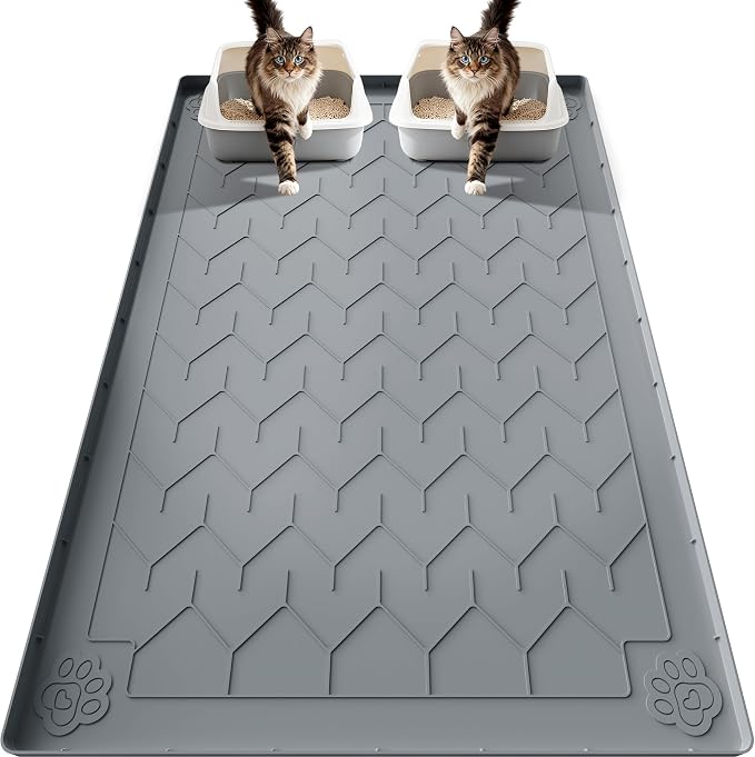 Cat Litter Mat, Extra Large 40"x28" Silicone Mat for Litter Box, Waterproof & Non-Slip Rubber Mat with Lip, Litter Trapping & Scatter Control, Soft on Cat Paws, Urine-Proof Floor Protector