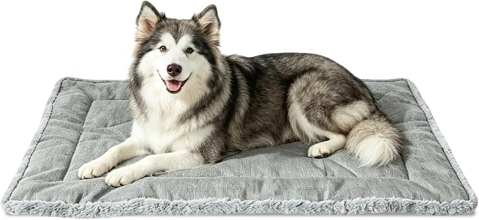 Reversible Dog Crate Mat for Large Dogs,Oxford & Fleece, 42"x27",Light Gray | 1.2" Fill Preserves Crate Height,Fleece Cozy,Wipes Clean,Splash-Proof,Machine Washable, Folds Flat For 30" Wire Crate & Go