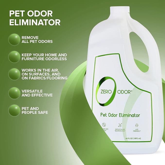 Zero Odor Pet Odor Eliminator Refill for Dog & Cat Urine, Carpet Deodorizer | Enzyme-Free, Urine Smell Eliminator for Pet Beds, Litter Areas & Furniture, No Lasting Scent, 64 FL OZ