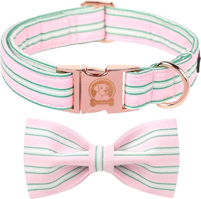 MR. CHUBBYFACE Pink Dog Collar, Cute Dog Collar with Bowtie, Summer Adjustable Girl Boy Collar with Metal Buckle, Durable Collars for Small Medieum Large Dogs