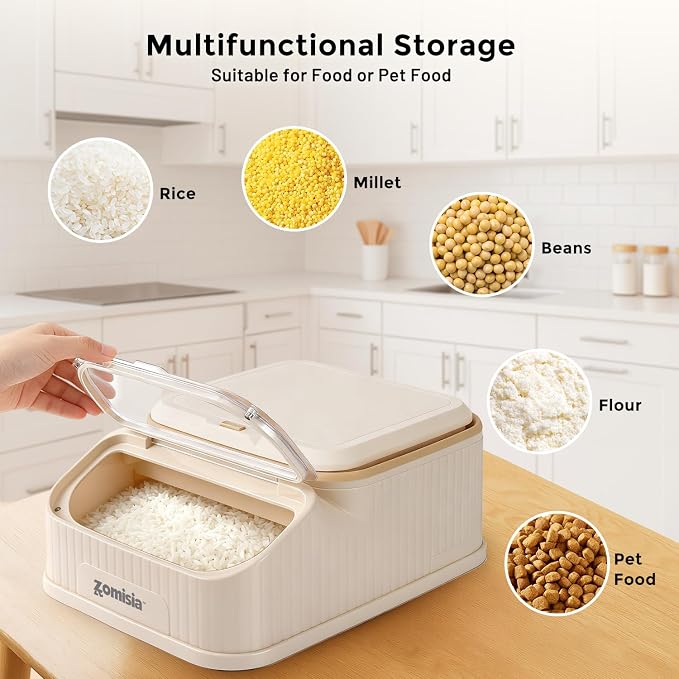 ZOMISIA 15lbs First-in, First-out Dog Food Storage Container | FIFO System Easy Dispense Base for Freshness, Cat Food Storage Containers with Transparent Lid and Scoop