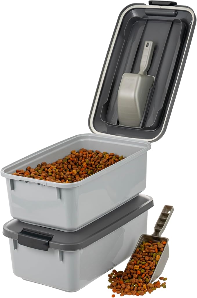 IRIS USA Dog Food Storage Container, 2-Pack, Up to 14 lbs, Gray | Made in the USA, Comes with 2-Cup Sccop, Stacklable, Airtight Seal, BPA-Free, Bird Seed, Cat food, Treats, Keeps Kibble Fresh