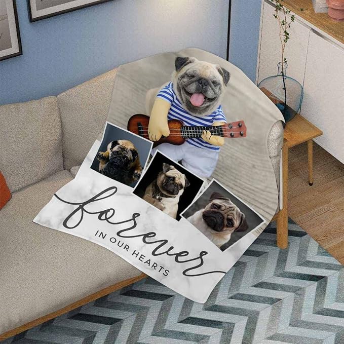 InterestPrint Custom Dog Pet Memory Blankets with Beloved Photo Forever in Our Hearts Personalized Loss of Loved one Memorial Blanket Gift for Dogs Cats Pets Lovers 50X60 Inch