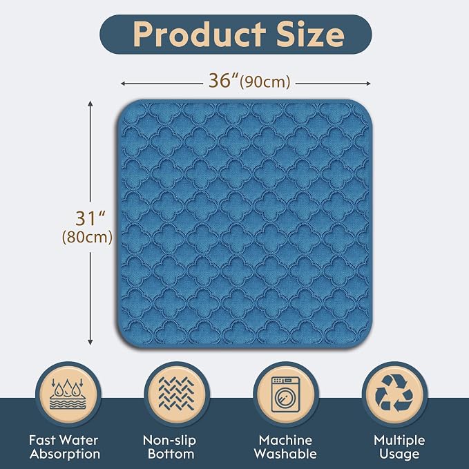 FunFurry Washable Pee Pads for Dogs - 2 Pack Reusable Pee Pads，Waterproof Puppy Pads，Pet Training Pads，Super Absorbent with Dog Paw Shape Non-Slip Backing (Blue, 31" X 36" - 2 Pack)