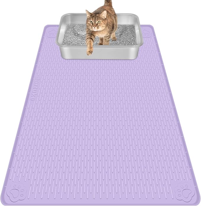Silicone Cat Litter Mat for Litter Box 34”x22” Large Cat Mat, Purple | Waterproof, Non-Slip, Leak-Proof Rug Mat with Lip, Easy to Clean, Extra Large Litter Catcher Mat for Floor