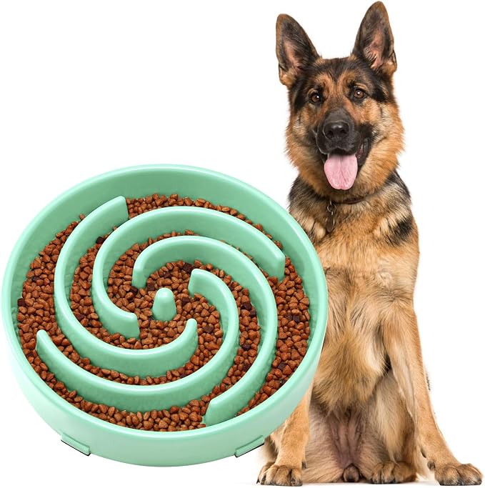 JASGOOD Slow Feeder Dogs Bowl for Medium Dogs,Anti-Gulping Pet Slower Food Feeding Bowls Stop Bloat,Preventing Choking Healthy Design Dogs Bowl, O-Pea Green